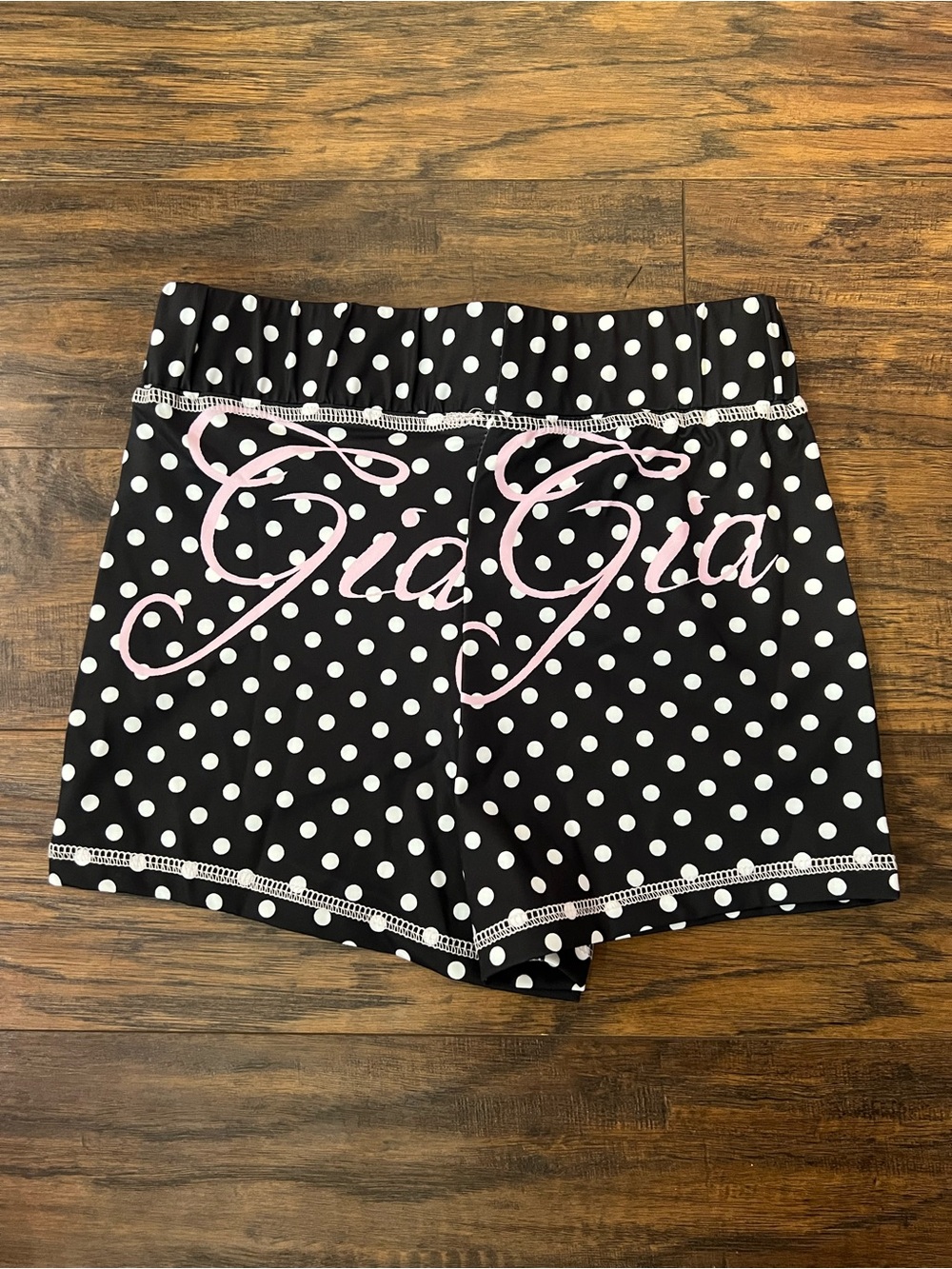 SHEIN Black & White Polka Dot Bike Shorts with Pink Script